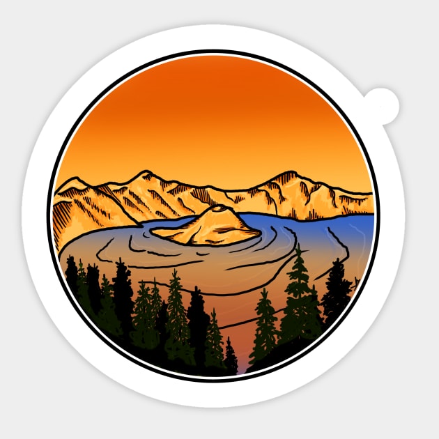 Crater Lake Sunset Sticker by FernheartDesign